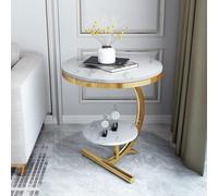 Mesa auxiliar redonda de mármol - Mesa de centro de 2 niveles para sala de estar, hotel, extremo de sofá, mesita de noche