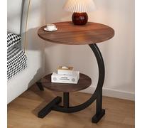 Mesa auxiliar redonda en forma de C con marco de metal, mesa auxiliar de 2 niveles con almacenamiento para sala de estar y dormitorio, fácil de montar, muebles modernos
