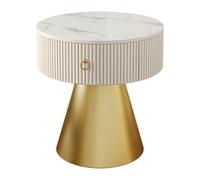 Mesa auxiliar redonda estriada, mesita de noche con base cónica de metal dorado con tapa de mármol, mesa decorativa texturizada de un solo cajón, mesa auxiliar de lujo for dormitorio, sala de estar