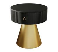 Mesa auxiliar redonda estriada, mesita de noche con base cónica de metal dorado con tapa de mármol, mesa decorativa texturizada de un solo cajón, mesa auxiliar de lujo for dormitorio, sala de estar