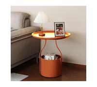 Mesa auxiliar redonda for sala de estar con espacio de almacenamiento: mesa auxiliar pequeña que ahorra espacio, mesita de noche de 2 niveles, sofá,for dormitorio, jardín y más(Orange,45*53cm)
