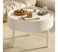 Mesa auxiliar redonda industrial, mesa central de acero al carbono blanco con almacenamiento oculto giratorio, diseño minimalista y ahorra espacio para salón, patio, apartamento y sala de estar