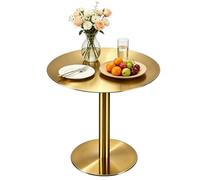 Mesa auxiliar redonda mesa alta de bar Mesas de ocio de acero inoxidable con base resistente para cocina salón dormitorio Mesa de reuniones para oficina pequeña fácil de montar(Gold,80x80x105cm)