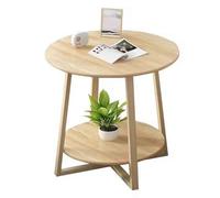 Mesa auxiliar redonda minimalista escandinava, mesa de centro de 2 niveles con patas de madera maciza, pequeña mesa auxiliar versátil para aperitivos, lámparas y té, decoración moderna para el hogar