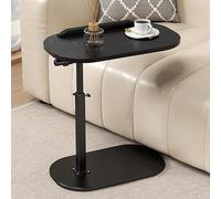 Mesa auxiliar redonda moderna de altura ajustable con soporte de metal grueso giratorio de 360°, ideal para sofá, cama, bañera, café negro y mesa reclinable