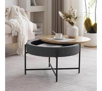 Mesa auxiliar redonda rústica con parte superior extraíble y almacenamiento para sala de estar, 57 cm de diámetro, diseño moderno, cuerpo de tela, patas de metal, mesa auxiliar para sofá.