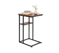 Mesa Auxiliar Relaxdays, bandejas Grande y pequeña, 60 x 40 x 30 cm, Mesa para sofá y Cama, Metal y MDF, marrón/Negro