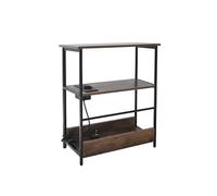 Mesa Auxiliar Relaxdays con Enchufe y USB, 2 estantes y Compartimento para revistas, HBT: 58 x 45 x 18 cm, marrón/Negro