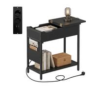Mesa Auxiliar Relaxdays con enchufes, USB y Bolsillo Lateral; (Al x An x F) 60 x 60 x 31,5 cm; mesita de Noche; Negro