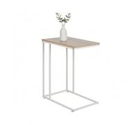 Mesa Auxiliar Relaxdays, HxBxT: 64 x 50 x 35 cm, MDF, Hierro, Forma en C, Mesa de sofá, salón, Blanco/Natural