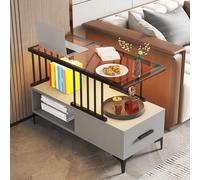 Mesa auxiliar rústica marrón con estante de almacenamiento para espacios pequeños, moderna mesita de noche estrecha y pequeña para sala de estar o dormitorio, mesa auxiliar que ahorra espacio (35.4 x