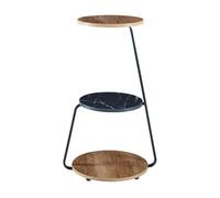 Mesa auxiliar sipoo de 3 niveles metal/aglomerado 74 x 46 x 37 cm efecto nogal / mármol negro [en.casa]