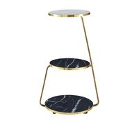 Mesa auxiliar sipoo de 3 niveles metal/aglomerado 74x46x37 cm mármol negro / mármol blanco [en.casa]
