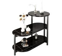 Mesa Auxiliar Sofa, Mesa Auxiliar Salon, Con Estantería De Madera De 3 Niveles, Tablero Con Chapa De Mármol, Con 4 Patas Metálicas De Acero Al Carbono, Para Dormitorio, Blanco, Negro(A,85X40X62CM)