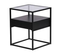 Mesa auxiliar vissenbjerg con cajón cristal y acero 51 x 40 x 40 cm - negro mate [en.casa]