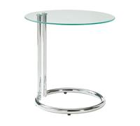[en.casa] Mesa Auxiliar Ylivieska en Forma de C Mesa de Centro Redonda Mesita de Salón Uso Versátil Tablero de Vidrio Templado Metal 46 x Ø 45 cm - Transparente/Color Cromo