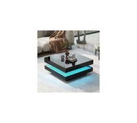 Mesa baja cuadrada negra - estilo tecnológico moderno con iluminación LED de 16 colores, 70x70x36 cm, carga máx. 45 kg