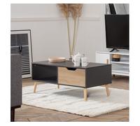 Mesa baja gris de estilo escandinavo con cajón freja