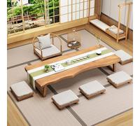 Mesa baja japonesa grande, mesa de té rectangular de madera para sala de estar, escritorio de comedor que ahorra espacio, mesa multifuncional con acabado natural (180 x 60 x 35 cm)