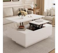 Mesa baja moderna con doble mecanismo de elevación, duradera y bonita, espacio oculto, capacidad de carga hasta 50 kg, 100 x 50 x 55,5 cm (blanco)