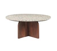 Mesa baja redonda en terrazzo y madera oscura de mango macizo D79.5 cm NESSA