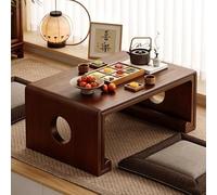 Mesa Baja Tatami de Madera Maciza para Sentarse en el Suelo, Mesa Rectangular de Madera para Ventana Mirador, Incluye Camino de Mesa y Cojines de Asiento(Walnut color,90x50x30cm/35.4x19.7x11.8in)