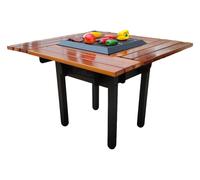 Mesa barbacoa con grill y tablero de madera. mesa barbacoa para cuatro asientos. estructura en acero pintado y tablero de madera de pino muy resistente. con tapa de acero, grill de acero inoxidable.