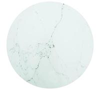 Mesa blanca Ø60x0,8cm vidrio templado con diseño de mármol