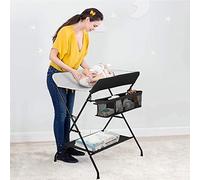 Mesa cambiador con ruedas plegable y portátil para recién nacidos y bebés, mesa móvil y multifuncional, ajustable en altura con organizador de pañales (blanco roto)