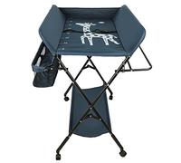 Mesa cambiador con ruedas plegable y portátil para recién nacidos y bebés, mesa móvil y multifuncional ajustable en altura con organizador de pañales (azul oscuro)