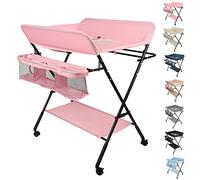 Mesa cambiador plegable con cesta de almacenamiento, 4 ruedas con frenos, mesa cambiador portátil para cambiar la ropa y las capas del recién nacido, carga máxima 25 kg (80 x 66 x 98 cm, Barbie Rose)