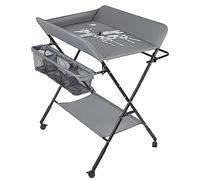 Mesa cambiador plegable, multifuncional con cesta de almacenamiento y barra de ropa, ajustable en altura, 4 ruedas universales con pausa (gris)