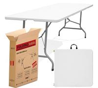 Mesa catering plegable y portátil auxiliar rectangular. 180 x 70 cm - Para 6 personas y 150Kg. Para comedor, salón, camping, escritorio, cocina, jardín, camilla… Exterior e interior. Resina y acero