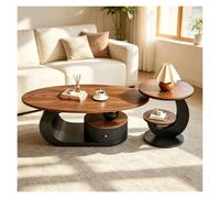 Mesa Central de salón de pie con Estante Abierto y cajones | Mesa de té con acabado de nogal multicapa y base curva, cajón deslizante silencioso para apartamento(Negro,47.2")