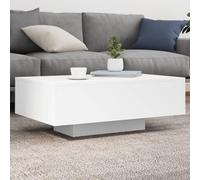 Mesa centro LED madera ingeniería resistente salón moderno auxiliar Blanco | Mesa de Centro con Luces LED RGB en Blanco 85x55x31 cm, Moderna Mesa Auxiliar con Control de Color, para Salon, Sala de Estar