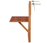 Mesa colgante balcón plegable de acacia maciza, 64,5 x 44 x 80 cm | Madera dura tropical, encanto rústico, acabado engrasado, fijación barandilla, ahorro de espacio, uso terraza patio