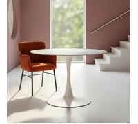 Mesa Comedor Blanco Piedra Sinterizada 100 X 100 X 75 cm