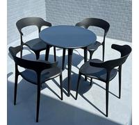 Mesa Comedor con Sillas 4, Mesas y Sillas de Recepción De Negociación, Material de Madera de Caucho, Sillas de Polipropileno Moldeadas en Una Sola Pieza, para Salón o Sala de Estar(Black,80cm/31.5in)
