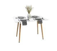 Relaxdays Mesa comedor cuadrada con patas de bambú blanco,marrón claro