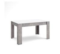 Mesa comedor, mesa fija cocina y salón, 140x90x76cm, para 6 comensales, muebles comedor, estilo moderno, blanco y cemento
