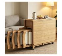 Mesa Comedor Plegable Con Cajones De Almacenamiento,escritorio 1.4M | Mesa De Alas Abatibles Extensible Sobre Ruedas Y 4 Sillas Fáciles De Guardar Debajo De La Mesa(Natural)