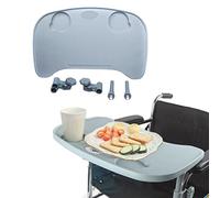 Mesa con bandeja para silla de ruedas, mesa extraíble para silla de ruedas, ayuda para comer para pacientes lactantes, se adapta a brazos de silla de ruedas de 16 a 20 pulgadas (gris)