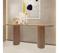 Mesa consola acanalada de madera maciza, mesa de entrada de granja con esquinas redondeadas, mesas de sofá largas y estrechas detrás del sofá para vestíbulo, entrada, sala de estar, pasillo