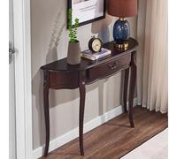 Mesa consola antigua de media luna detrás del sofá con cajón, mesa de entrada de madera maciza con patas curvas, mesa decorativa vintage semicircular(Black Walnut,100x30x85cm/39.4x11.8x33.5in)