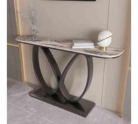 Mesa consola con base de metal de mariposa y parte superior de piedra, elegante diseño estrecho para muebles de entrada y sala de estar
