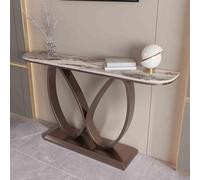 Mesa consola con base de metal de mariposa y parte superior de piedra, elegante diseño estrecho para muebles de entrada y sala de estar