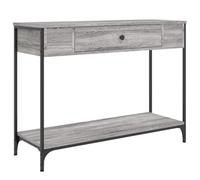 Mesa consola con cajón y estante, mesa de entrada, mesa de sofá, pequeña mesa de presentación para pasillo, marrón, efecto roble, compuesto de madera, 75 x 34,5 x 75 cm