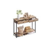 VASAGLE Mesa de Consola, Mesa de Sofá con 2 Cajones, Marco de Acero, Estable, para Pasillo, Dormitorio, Salón, Estilo Industrial, Marrón Camello y Negro Tinta LNT015W01