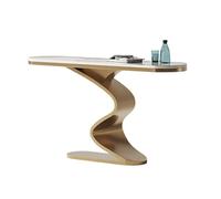 Mesa consola con luz ambiental, losa de roca de lujo y muebles de entrada de acero inoxidable para pasillo, dormitorio, sala de estar, vestíbulo
