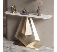 Mesa consola con marco de metal geométrico y almacenamiento de tablero de roca, mesa decorativa resistente para sala de estar, pasillo, vestíbulo